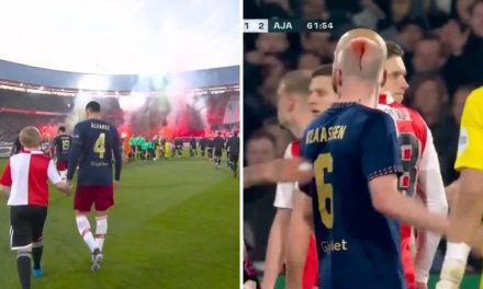 VIDEO Igrači Ajaxa pogodili u glavu, sudac prekinuo derbi