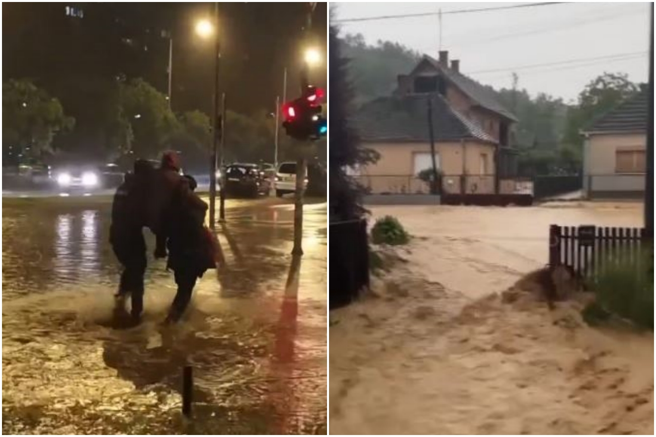 (VIDEO) SRBIJA POTPUNO PARALIZIRANA!  Epske kiše i poplave pogodile Novi Sad, ceste se pretvorile u rijeku: Jedan vozač rizikovao glavu zbog auta