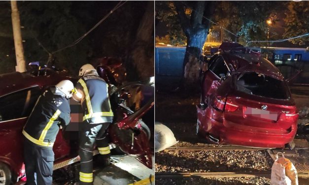 FOTO BMW-om se zabili u stup i drvo, vatrogasci izvlačili ljude iz smrskanog auta: Vozač je poginuo, četvero se bori za život