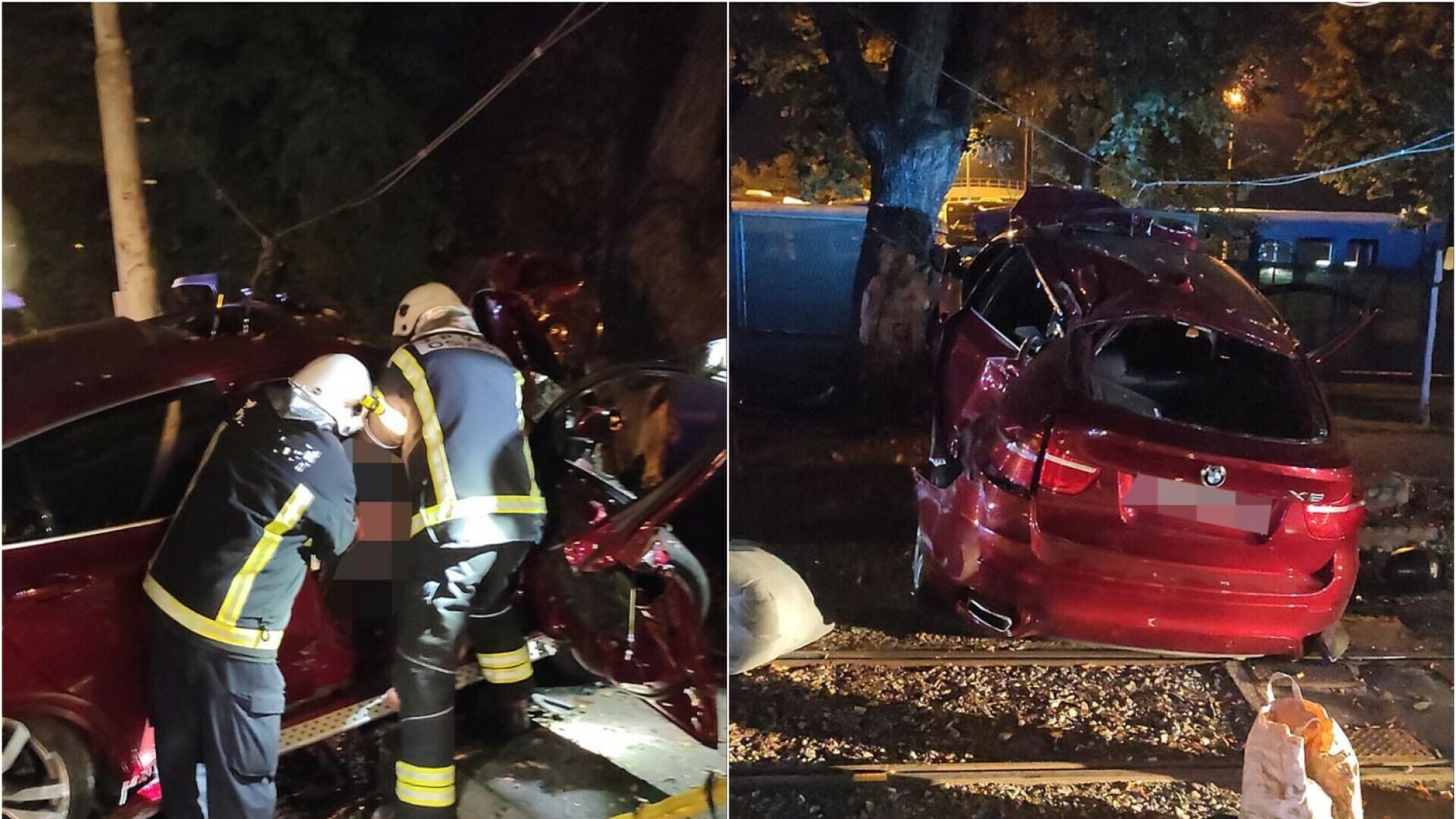 FOTO BMW-om se zabili u stup i drvo, vatrogasci izvlačili ljude iz smrskanog auta: Vozač je poginuo, četvero se bori za život